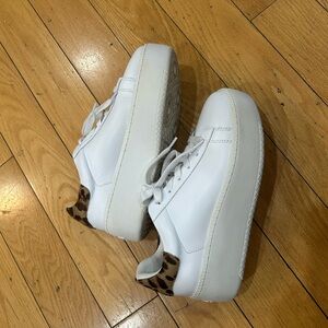 Ash White Platform Sneakers with Leopard Heel Accent